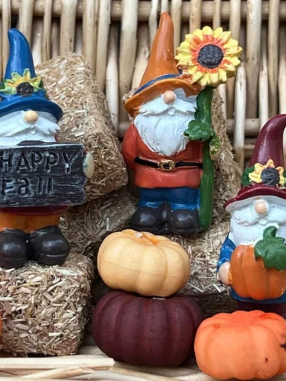 3 pc Mini Set Resin Fall Gnomes Scarecrow Harvest Thanksgiving Home Decoration